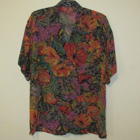 Vtg Platinum Dorothy Schoelen Sheer Floral Animal Print Button Front Tunic sz S - Picture 2 of 4